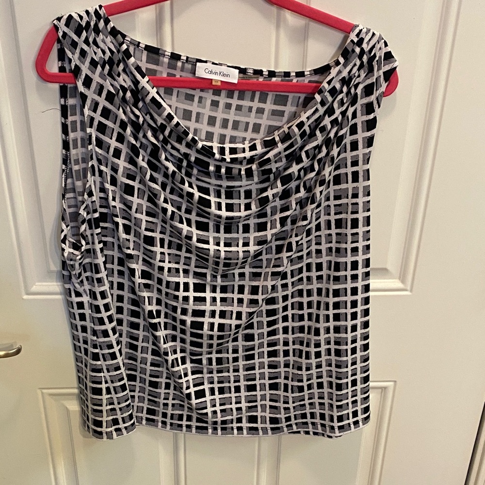 Calvin Klein Black & White Sleeveless Cowl Neck Top